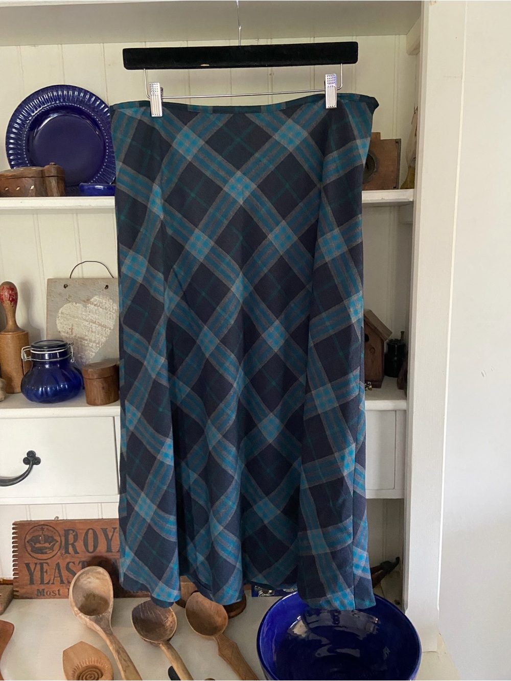 Talbots Teal and Navy Plaid Maxi Skirt